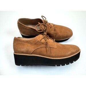Eileen Fisher Eddy Suede Platform Oxford Shoes Women 8 EUC Lace-up Leather Wedge
